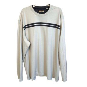 Vintage G.H. Bass& Co. Long Sleeve Crew Neck Mens 2XLg Beige with Grey Stripe